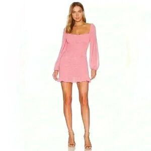 Revolve More To Come Pink Petra Long Blouson Sleeves Ruched Mini Dress Size XS